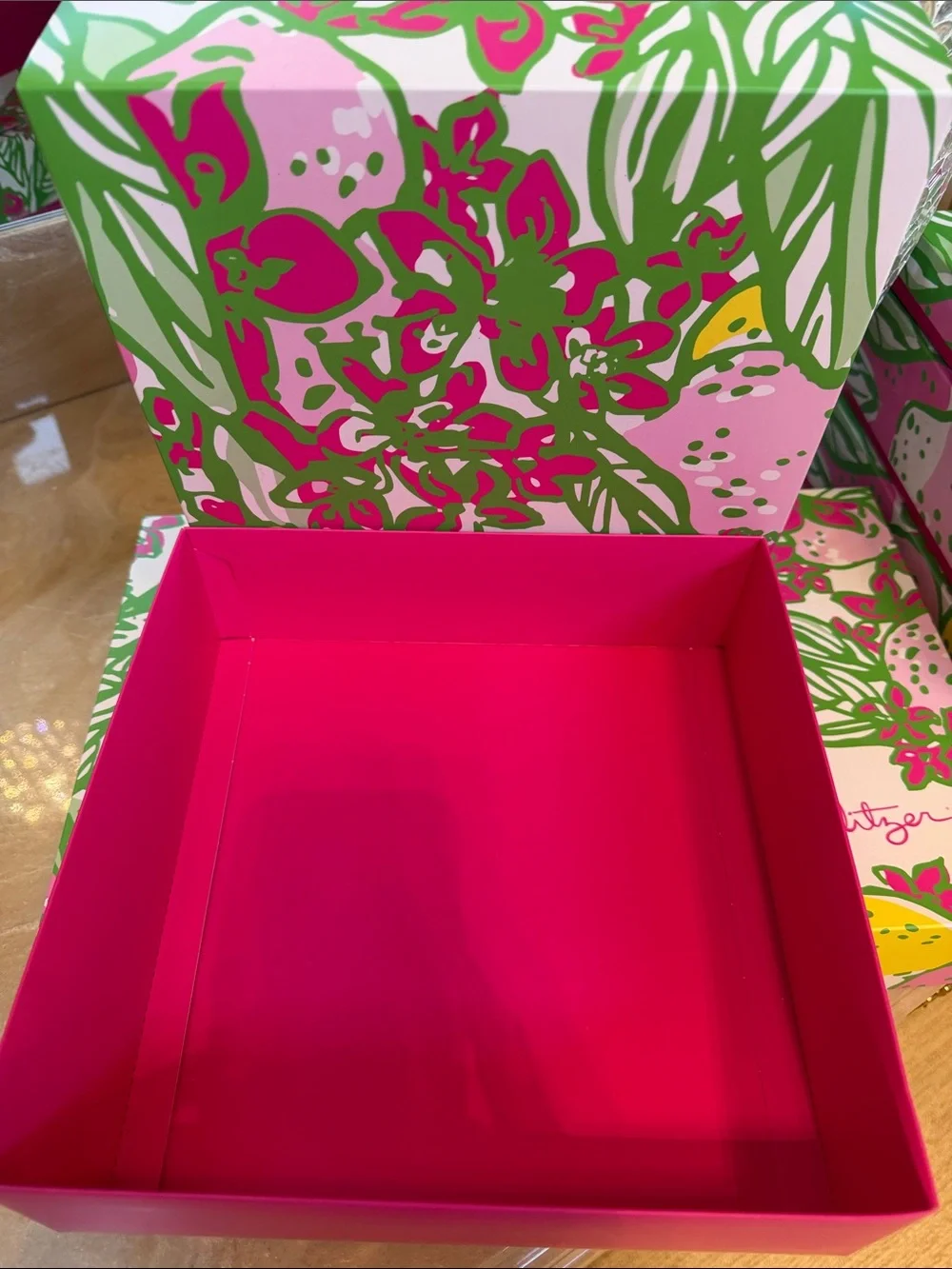 Lilly Pulitzer Set Of 5 Floral Gift Boxes In Pink, Yellow, And Green